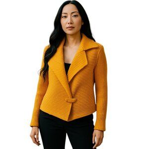 Bellamie Mustard Ribbed Knit Wrap Sweater Jacket M |  Asymmetrical cardigan